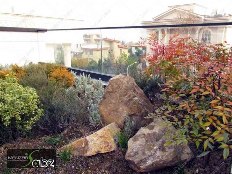 عکسی از پروژه روف گاردن زرافشان در حال نمایش گیاهان و سنگ ها در پروژه