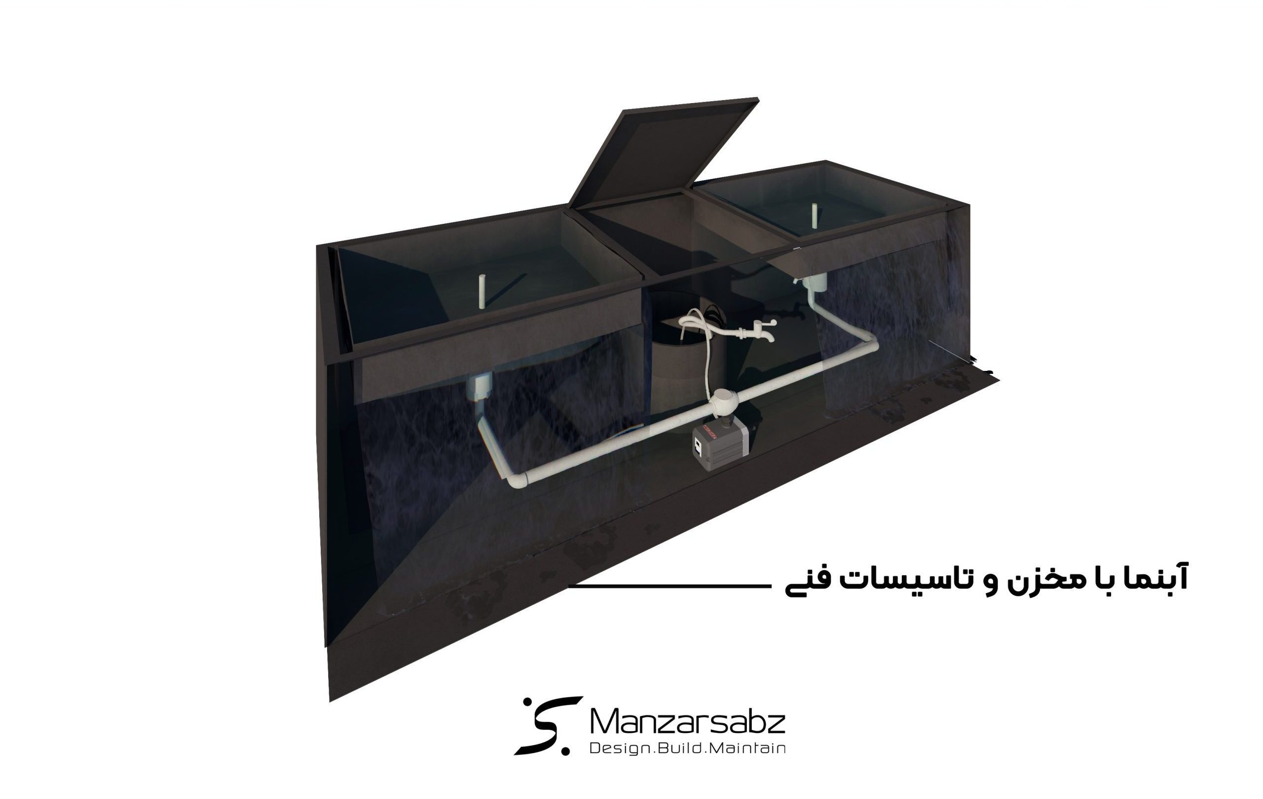 تجهیزات و زیر ساخت و پمپ که قلب آبنما میباشد