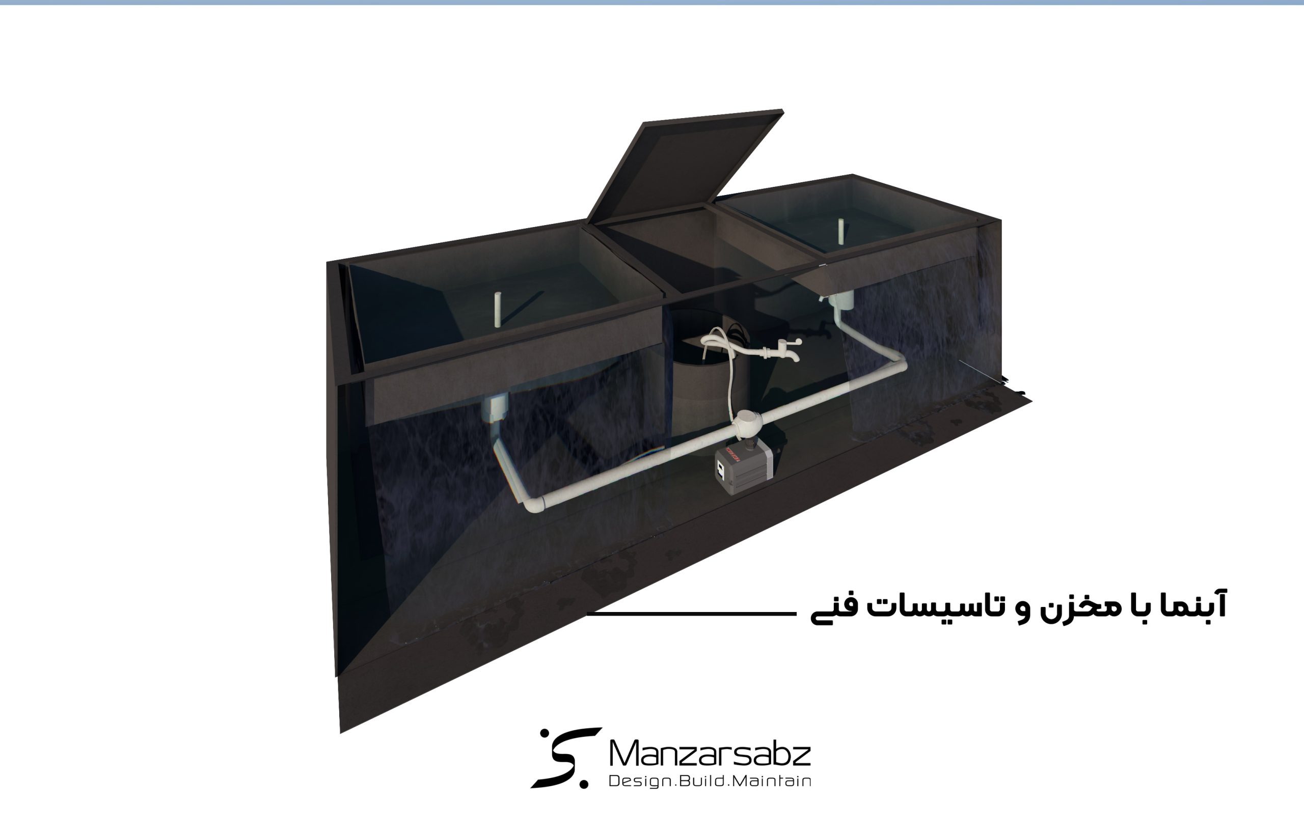 تجهیزات و زیر ساخت و پمپ که قلب آبنما میباشد